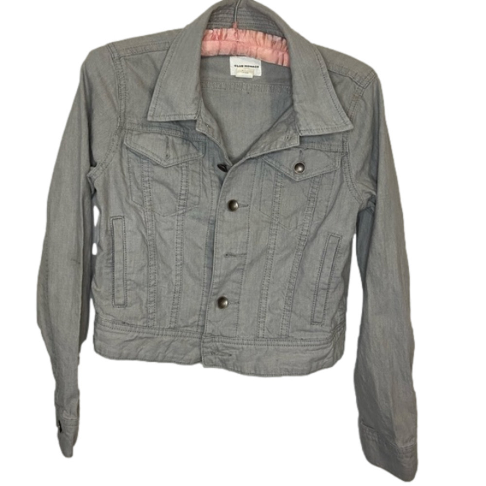 CLUB Monaco grey wash crop denim jacket size medium